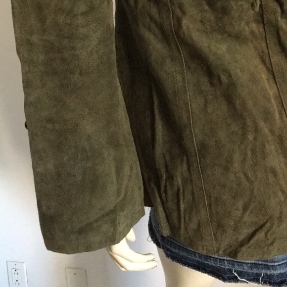 Green genuine leather suede jacket with laser cut detail size medium - Picture 7 of 8